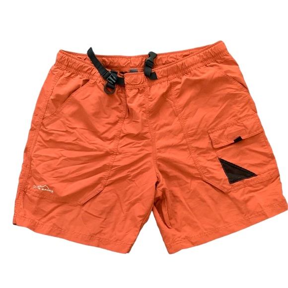 EDDIE BAUER SPORT SWIM TRUNKS ORANGE CARGO POCKET SHORTS LINED - Picture 1 of 3